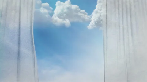 Curtain with Blue Sky and Clouds Stock Footage 219454331
