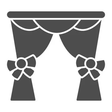 Curtain with bows solid icon, room decor concept, cute curtains sign on white Stock Illustration