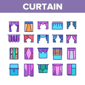 Curtain Collection Decor Elements Icons Set Vector Stock Illustration