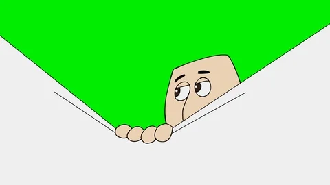 CURTAIN DOWN, Hand pulls down the curtain,man looks out behind. Video stock 87398729