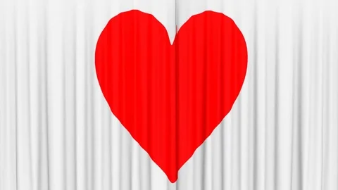 Curtain with pattern heart opens and closes on a green background 库存影片 73148813