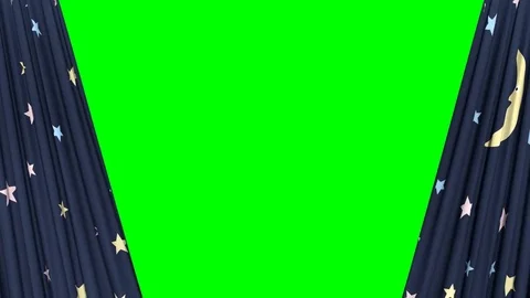 Curtain with pattern of the moon and stars to open and close on a green screen 库存影片 73148725