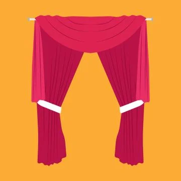 Curtain red stage vector flat icon art. Backdrop velvet classic open textile  Stock Illustration