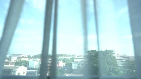 Curtain of window of building  Stock Footage 140214851