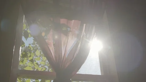 Curtain on window, sun shinning through Stock Footage 87612625