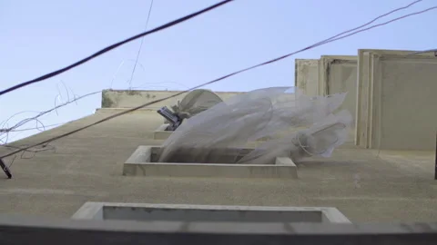 Curtains blowing in the wind in one of the damaged buildings in Beirut, Lebanon Stock Footage 137141885