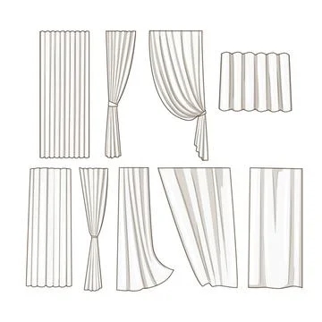 Curtains collection offering various window treatment styles Stock Illustration