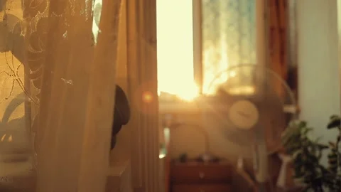 The curtains flutter in the breeze of the fan Stock Footage 141641550