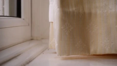 Curtains hang in the house window 스톡 동영상 255234301