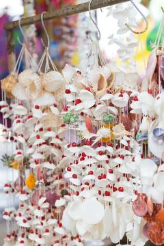 Curtains made from shells Stock Photos