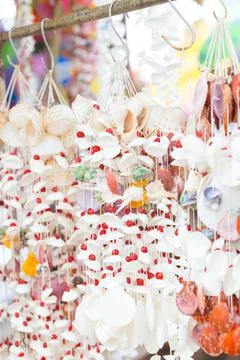 Curtains made from shells Stock Photos