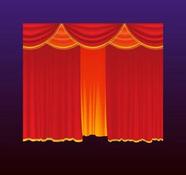 Curtains - realistic vector red drapes illustration Stock Illustration