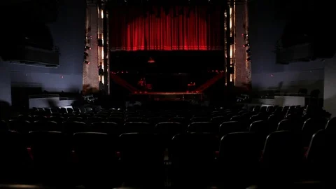 Curtains rise in empty theater Видео 73445607