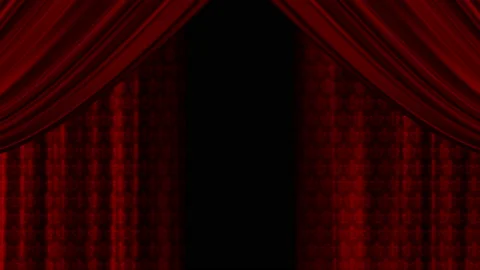 Curtains with a royal pattern on the fabric. Red flapping canvas. Opening of Stock Footage 146736984