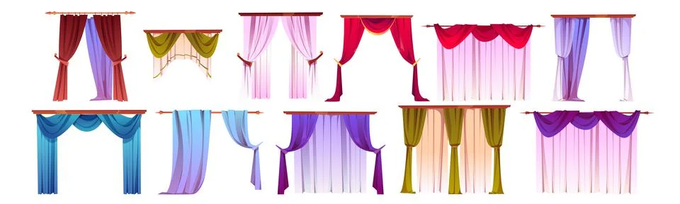 Curtains set, windows interior decoration, textile Stock Illustration
