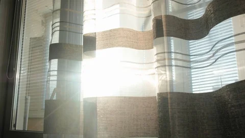 Curtains on the window sunlight through the curtains in the morning, a new day 스톡 동영상 121084539