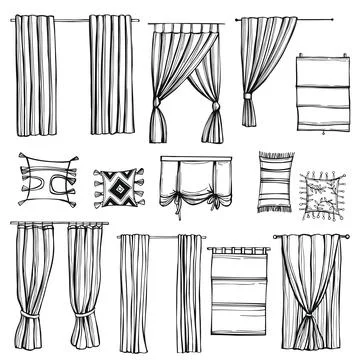 Curtains for windows. Vector  illustration. Stock Illustration