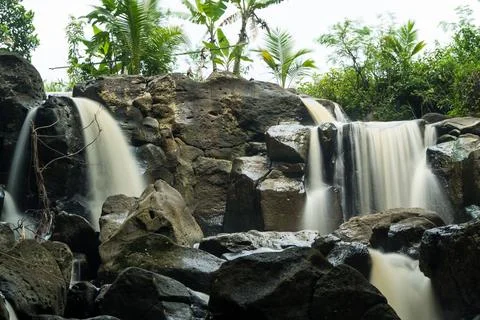Curug gamelan in Salatiga, Central Java. Indonesia. Waerfalls with giant rock Photos