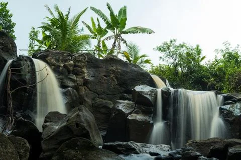Curug gamelan in Salatiga, Central Java. Indonesia. Waerfalls with giant rock Photos