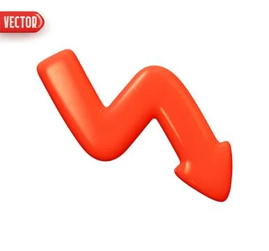 Curve arrow indicator pointing down red color. Realistic 3d design In plastic Stock Illustration