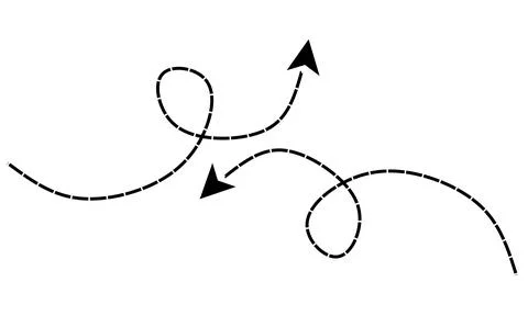 Curve arrow vector set rotating arrow, long arrow, broken line, Stock Illustration