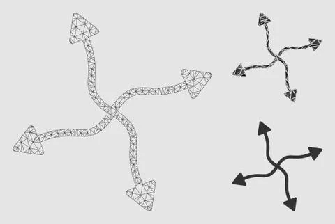 Curve Arrows Vector Mesh 2D Model and Triangle Mosaic Icon Stock Illustration