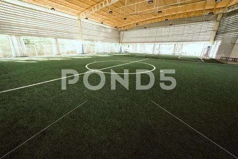 Curve Line of an indoor football soccer training field Stock Photos