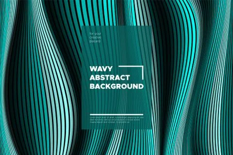 Curve Lines Background. Vector Abstraction with Turquoise Distorted Stripes.  Stock Illustration