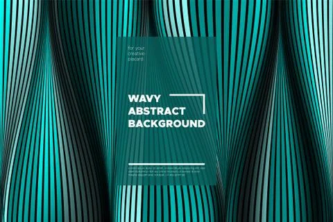 Curve Lines Background. Vector Abstraction with Turquoise Distorted Stripes.  Stock Illustration