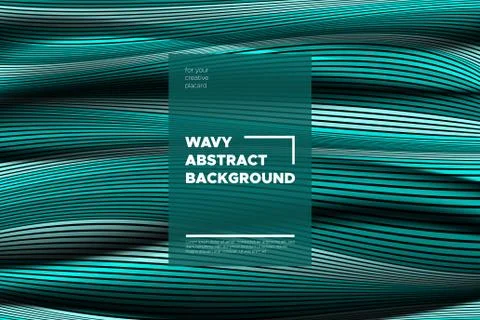 Curve Lines Background. Vector Abstraction with Turquoise Distorted Stripes.  Stock Illustration