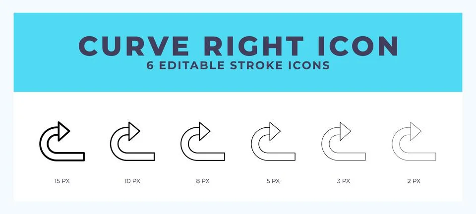 Curve right icon with editable stroke. Outline icon vector illustration. Illustrazione stock