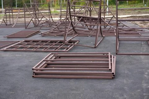 Curve steels structure in modern pattern with morning light . Stock Photos