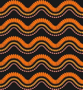 Curved abstract ethnic seamless pattern. 70s geometrical african horizontal Stock Illustration