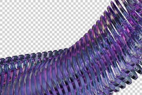 Curved, abstract structure featuring stacked, iridescent purple, blue Stock Illustration