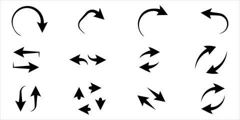 Curved and Circular Black Vector Arrows Pack Stock Illustration