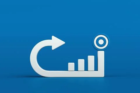 Curved arrow, bar chart increasing towards target symbol, representing busi.. Stock Illustration