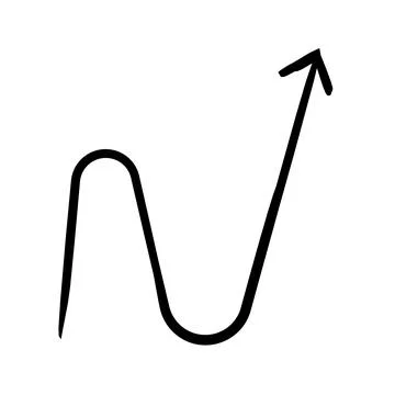 Curved arrow with flowing wave shape hand-drawn sketch graphic element Stock Illustration