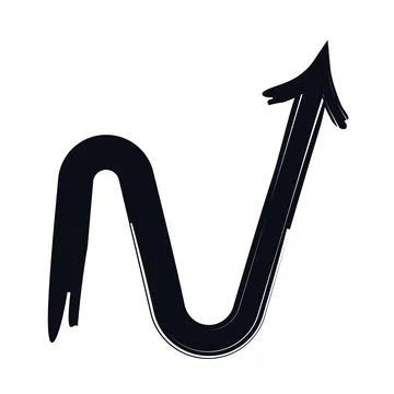 Curved arrow with flowing wave shape bold thick stroke graphic element Stock Illustration