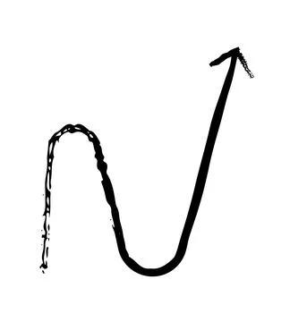 Curved arrow with flowing wave shape grunge doodle design element Illustrazione stock