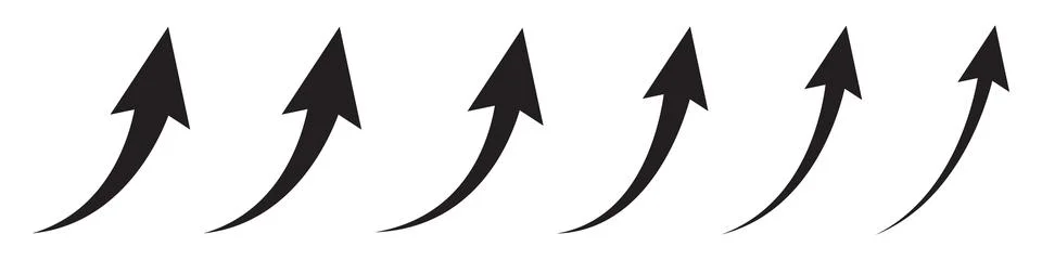 Curved arrow icon. Arrow pointer icon. Set of arrows. Arrows up. Stock Illustration