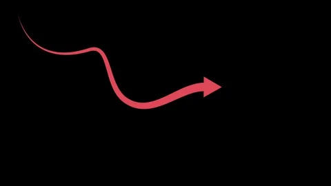 Curved arrow pointing down and to the right with a flowing shape animation Видео 337879135