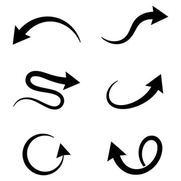 Curved arrow silhouette set bundle, wavy pointer vector illustration Stock-Illustration