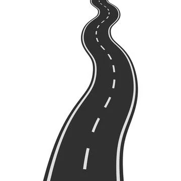 Curved asphalt road with dashed line viewed in dynamic perspective Stock Illustration