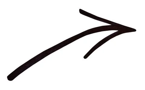 Curved black arrow drawn with a marker close-up and isolated on a white backg Stock Illustration
