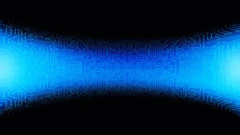 Curved blue circuit board pattern texture. High-tech background in digital co Illustrazione stock