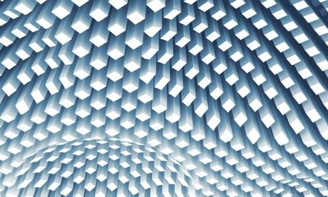 Curved ceiling surface formed by white columns array, 3d Illustrazione stock