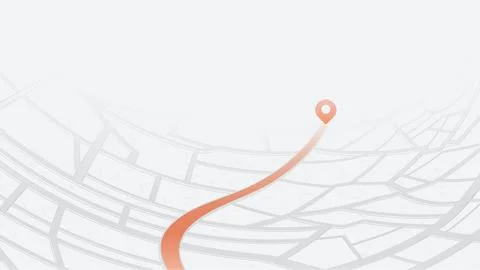 Curved city map with long orange navigation arrow. Perspective Vector Stock Illustration