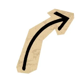 Curved craft cardboard arrow vector illustration. Black hand drawn brush stroke Stock Illustration