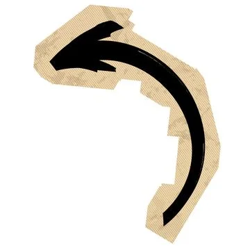 Curved craft cardboard arrow vector illustration. Black hand drawn brush stroke Stock Illustration