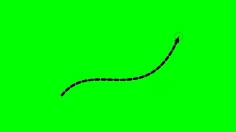 Curved dashed arrow bottom left fluid stream on green screen Stock Footage 344648647